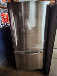 LG 33 Inch Bottom Freezer Refrigerator with 24.1 Cu. Ft. Capacity, Ice Maker, SpillProtector™ Tempered Glass Shelves, Humidity-Controlled Crisper Drawers, Glide N' Serve™ Deli Drawer DOOR HAS COSMETIC ISSUES Stainless Steel SKU 19545