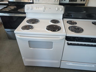GE 30 INCH FREESTANDING ELECTRIC RANGE COIL BURNERS 2 LARGE 2 SMALL MANUAL CLEAN OVEN WHITE LOCATED IN OUR PORTLAND OREGON APPLIANCE STORE SKU 19554