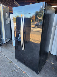 KENMORE 25 CUBIC FOOT SIDE BY SIDE REFRIGRTSTOR WITH ICE AND WATER GLASS SHELVES 2 CRISPER BINS 4 WIRE SHELVES IN FREEZER PLUS PULL OUT BIN BLACK LOCATED IN OUR PORTLAND OREGON APPLIANCE STORE SKU 19555
