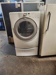 WHIRLPOOL DUET ELECTRIC DRYER WITH PEDESTAL 5 AUTOMATIC 3 MANUAL SETTING 4 TEMPERATURE PLUS AIR DRY WHITE LOCATED IN OUR PORTLAND OREGON APPLIANCE STORE SKU 19653