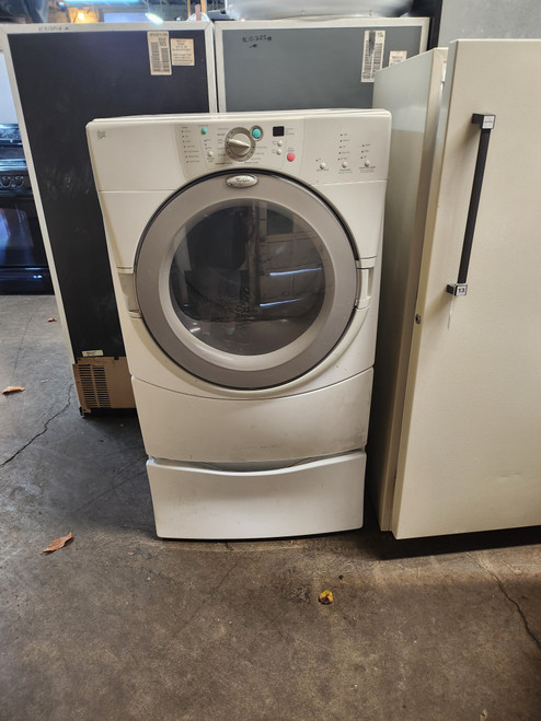 WHIRLPOOL DUET ELECTRIC DRYER WITH PEDESTAL 5 AUTOMATIC 3 MANUAL SETTING 4 TEMPERATURE PLUS AIR DRY WHITE LOCATED IN OUR PORTLAND OREGON APPLIANCE STORE SKU 19653