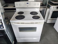 ESTATE BY WHIRLPOOL 30 INCH FREESTANDING ELECTRIC RANGE COIL BURNERS 2 LARGE 2 SMALL SELF CLEANING OVEN WHITE LOCATED IN OUR PORTLAND OREGON APPLIANCE STORE SKU 19656