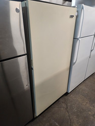 FRIGIDAIRE 19 CUBIC FOOT UPRIGHT FREEZER MANUAL DEFROST 3 SHELVES PLUS BOTTON STORAGE 5 SHELVS IN DOOR FOR EXTRA STORAGE ALMOND LOCATED IN OUR PORTLAND OREGON APPLIACE STORE SKU 19704