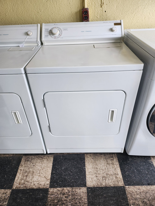WHIRLPOOL HEAVY DUTY EXTRA LARGE CAPACITY 4 CYCLE 3 TEMPERATURE ELECTRIC DRYER TOP FILTER SWING OPEN DOOR WHITE LOCATED IN OUR PORTLAND OREGON APPLIANCE STORE SKU 19875