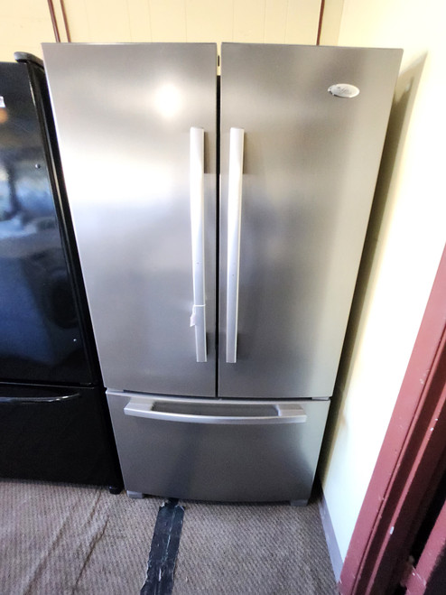 WHIRLPOOL GOLD 25 CUBIC FOOT FRENCH DOOR REFRIGERATOR 4 SPLIT GLASS SHELVES 2 CRIPER DRAWERS 1 DELI ICE MAKER PULL OUT FREEZER DOOR LOCATED IN OUR PORTLAND OREGON APPLIANCE STORE SKU 19902