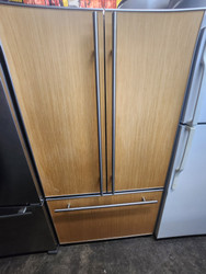 JENN-AIR COUNTER DEPTH PANEL READY 20 CUBIC FOOT FRENCH DOOR REFRIGERATOR GLASS SHELVES 2 CRISPER DRAWERS 1 LARGE DELI DRAWER ICE MAKER PULL OUT FREEZER DRAWER LOCATED IN OUR PORTLAND OREGON APPLIANCE STORE SKU 19913