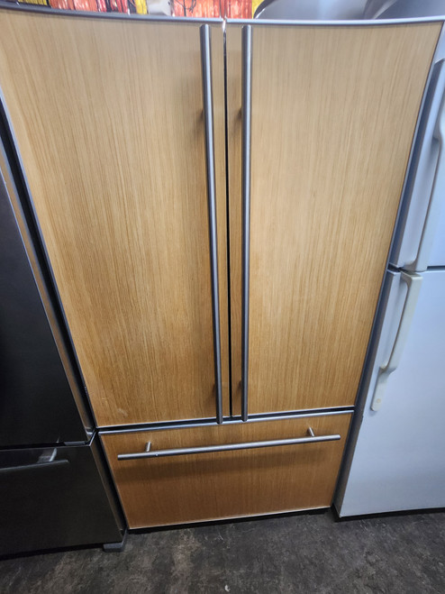 JENN-AIR COUNTER DEPTH PANEL READY 20 CUBIC FOOT FRENCH DOOR REFRIGERATOR GLASS SHELVES 2 CRISPER DRAWERS 1 LARGE DELI DRAWER ICE MAKER PULL OUT FREEZER DRAWER LOCATED IN OUR PORTLAND OREGON APPLIANCE STORE SKU 19913