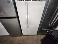 KITCHENAID 22 CUBIC FOOT SIDE BY SIDE GLASS SHELVES IN REFRIGERATOR WIRE SHELVES IN FREEZER WHITE LOCATED IN OUR PORTLAND OREGON APPLIANCE STORE SKU 19941