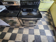 FRIGIDAIRE 30 INCH FREESTANDING ELECTRIC RANGE GLASS TOP 5 BURNER SELF CLEANING OVEN BLACK AND STAINLESS LOCATED IN OUR PORTLAND OREGON APPLIANCE STORE SKU 19958
