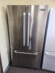 Jenn Air logo Jenn Air cu. ft. Counter-Depth French-Door Refrigerator with 4 Spill-Proof Glass Shelves, Humidity-Controlled Crispers, Gourmet Bay Drawer, Internal Water Dispenser, Ice Maker, LED Display and Star-K Certified: Stainless Steel SKU 20000