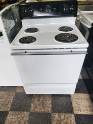 HOTPOINT 30 INCH FREESTANDING ELECTRIC RANGE MANUAL CLEAN OVEN COIL BURNERS 3 SMALL 1 LARGE WHITE LOCATED IN OUR PORTLAND OREGON APPLIANCE STORE SKU 20009