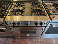 BlueStar RNB Series 30 Inch Pro-Style Gas Range with 4 Open Burners, 4.5 cu. ft. Manual Clean Convection Oven, Ceramic Infrared Broiler and Full Motion Grates STAINLESS LOCATED IN OUR PORTLAND OREGON APPLIANCE STORE SKU 20084