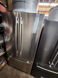 Jenn Air 21.8 cu. ft. Counter-Depth French-Door Refrigerator with 4 Spill-Proof Glass Shelves, Humidity-Controlled Crispers, Gourmet Bay Drawer, Internal Water Dispenser, Ice Maker, LED Display and Star-K Certified: Monochromatic Stainless Steel SKU 21012