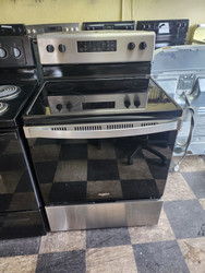 Whirlpool 30 Inch Freestanding Electric Range with Flex Heat Frozen Bake Technology Self-Cleaning, Spill Guard Cooktop, Keep Warm Setting, Temperature Sensor, Closed Door Broiling, Warm Zone Element, Stainless Steel SKU 21063