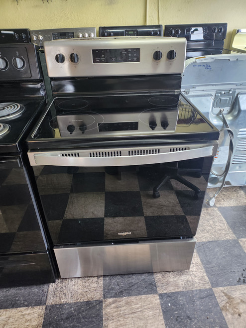 Whirlpool 30 Inch Freestanding Electric Range with Flex Heat Frozen Bake Technology Self-Cleaning, Spill Guard Cooktop, Keep Warm Setting, Temperature Sensor, Closed Door Broiling, Warm Zone Element, Stainless Steel SKU 21063