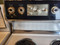 GE VINTAGE 40 INCH FREESTANDING HIGH BACK DOUBLE OVEN 4 BURNER 2 LARGE 2 SMALL PUSH BUTTON SWITCH 2 STORAGE DRAWERS WHITE LOCATED IN OUR PORTLAND OREGON APPLIANCE STORE SKU 21091