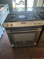 Frigidaire Professional 30" Slide-in Dual-Fuel Rangel Range with 4 Sealed Burners, 4.2 cu. ft. True European Convection Oven, Self-Clean, Warming Drawer, ADA Compliant and Star-K Certified: COSMETIC ISSUE ON CONTROL PANEL SEE PIC SKU 22027