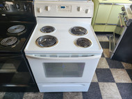 WHIRLPOOL 30 INCH WHITE ELECTRIC RANGE COIL BURNERS 2 LARGE 2 SMALL CUSTOM BROIL SETTING SELF CLEANING OVEN WHITE LOCATED IN OUR POTLAND OREGON APPLIANCE STORE SKU 22054