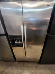 KENMORE SIDE BY SIDE REFRIGERATOR WITH ICE AND WATER AT DOOR GLASS SHELVES 3 STORGE DRAWERS WIRE SHELVES IN FREEZER PLUS PULL-OUT BIN STAINLESS LOCATED IN OUR PORTLAND OREGON APPLIANCE STORE SKU 22074
