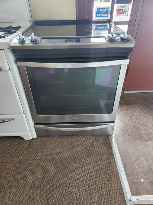 Whirlpool WEE730H0DS 30 Inch Slide-in Smooth top Electric Range with 5 Radiant Elements, 6.2 cu. ft. Convection Oven, Aqua-Lift Self-Clean, Rapid Preheat, ADA Compliant and Storage Drawer: Stainless Steel SKU 22084