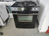 JENN-AIR DUAL FUEL SLIDE-IN RANGE 4 GAS BURNERS ON TOP ELECTRIC OVEN RAPID PREHEAT CONVECTION SELF CLEANING OVEN STORAGE DRAWER BLACK LOCATED IN OUR PORTLAND OREGON APPLIANCE STORE SKU 22097