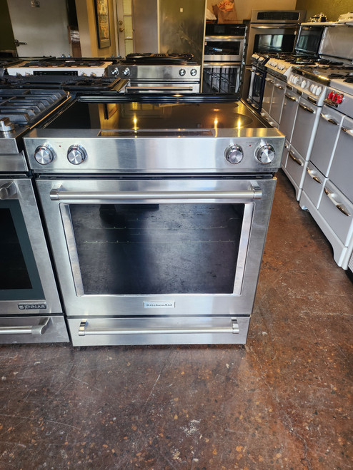 KitchenAid 30 Inch Slide-In Electric Range with 5 Elements, 6.4 cu. ft. Convection Oven, Triple Cooking Zone, Warm Zone, Storage Drawer, Aqua-Lift Self Clean, ADA Compliant and Sabbath Mode: Stainless Steel SKU 23006