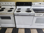 HOTPOINT 30 INCH FREESTANDING ELECTRIC RANGE MANUAL COIL BURNER 3 SMALL 1 LARGE STORAGE DRAWER WHITE COSMETIC ISSUE ON HANDLE SEE PIC LOCATED IN OUR PORTLAND OREGON APPLIANCE STORE SKU 23024