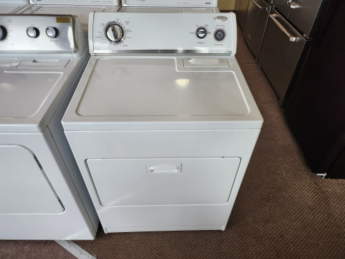 WHIRLPOOL 3 CYCLE ELECTRIC DRYER TIMED DRY AUTO DRY PLUS AIR DRY 4 TEMPERATURE SETTINGS TOP FILTER PULL DOWN HAMPER DOOR WHITE LOCATED IN OUR PORTLAND OREGON APPLIANCE STORE SKU 23025