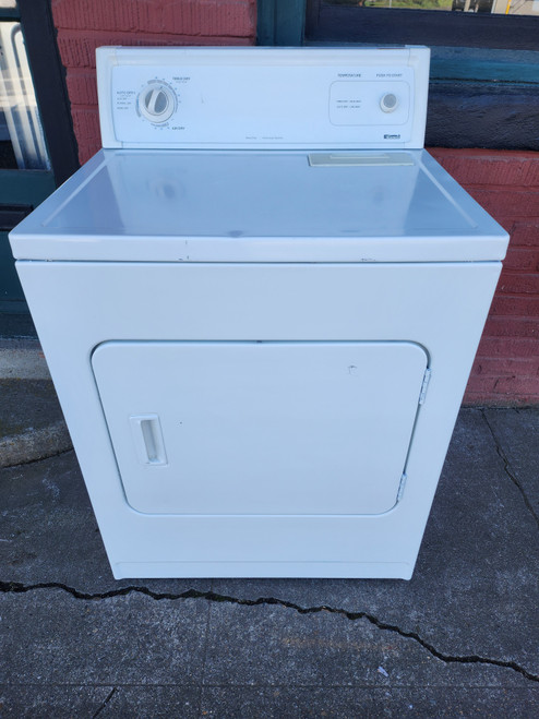 KENMORE HEAVY DUTY EXTRA LARGE CAPACITY ELECTRIC DRYER 3 CYCLE 1 AUTO DRY LOW HEAT TIMED DRY HIGH HEAT PLUS AIR DRY SETTING SIDE SWING DOOR TOP FILTER WHITE LOCATED IN OUR PORTLAND OREGON APPLIANCE STORE SKU 23033
