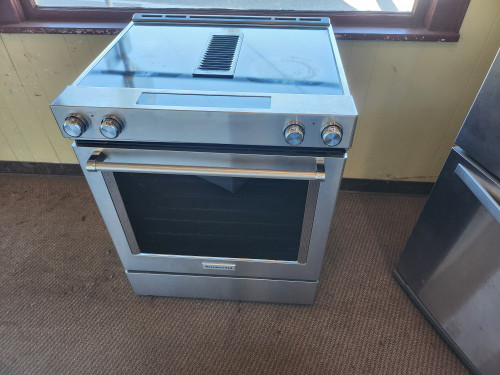 KitchenAid 30 Inch Slide-In Electric Range with 4 Elements, 6.4 cu. ft. Capacity, Self-Clean Oven, Downdraft, Even-Heat™ True Convection, Steam Rack, Easy Conversion, Aqua-lift®, Glass Touch Controls SKU 23037