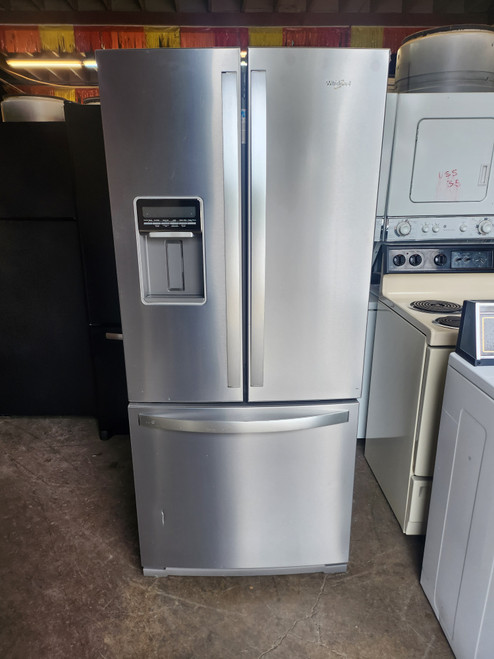 Whirlpool 30 Inch French Door Refrigerator with 19.7 Cu. Ft. Capacity, Internal Ice Maker, Water Dispenser, Spill-Proof Glass Shelves, Fresh Flow Produce Preserver Pantry Drawer, Adaptive Defrost Fast Cool: Stainless Steel SKU 23066