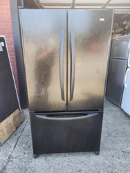 KENMORE 25 CUBIC FOOT FRENCH DOOR REFRIGEATOR WITH ICE MAKER GLASS SHELVES 1 LARGE DELI DRAWER 2 CRISPER DRAWERS PULL OPEN FREEZER DOOR BLACK LOCATED IN OUR PORTLAND OREGON APPLIANCE STORE SKU 23133