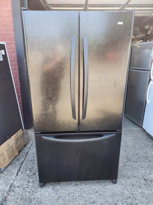 KENMORE 25 CUBIC FOOT FRENCH DOOR REFRIGEATOR WITH ICE MAKER GLASS SHELVES 1 LARGE DELI DRAWER 2 CRISPER DRAWERS PULL OPEN FREEZER DOOR BLACK LOCATED IN OUR PORTLAND OREGON APPLIANCE STORE SKU 23133