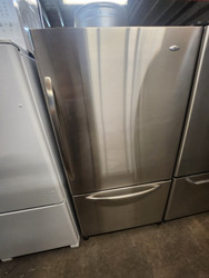 Amana Easy Reach Plus 20.3 cu. ft. Counter-Depth Bottom-Freezer Refrigerator with 4 Glass Shelves, Internal Water Dispenser, Chef's Pantry Drawer and Stainless-Style Designer Bar Handles: Stainless Steel/Right Hinge Door SKU 23139