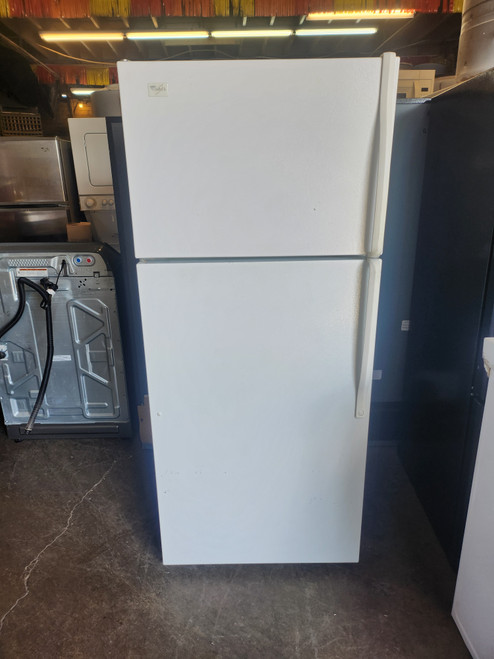 WHIRLPOOL 16 CUBIC FOOT REFRIGERATOR WITH ICE MAKER ADJUSTABLE WIRE SHELVES  1 LARGE CRISPER DRAWER WITH GLASS COVER WHITE LOCATED IN OUR PORTLAND OREGON APPLIANCE STORE SKU 23157