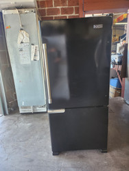 Maytag 18.5 cu. ft. Bottom Freezer Refrigerator with 4 Adjustable Spill-Proof Glass Shelves, Humidity-Controlled Fresh Lock Crisper, Bright Series LED Lighting and Energy Star Qualified: Black LOCATED IN OUR PORTLAND OREGON APPLIANCE STORE SKU 23161
