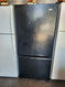 AMANA 19 CUBIC FOOT REFRIGERATOR BOTTOM FREEZER GLASS SHELVES LARGE DELI DRAWER 2 CRISPER PULL OPEN FREEZER DOOR BLACK LOCATED IN OUR PORTLAND OREGON APPLIANCE STORE SKU 23168