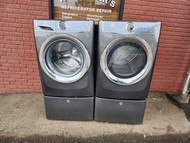 ELECTROLUX FRONT LOAD SET WITH PEDESTALS WASHER 8 CYCLE WITH QUICK WASH 5 TEMP 4 SPEED PLUS NO SPIN DRYER 8 CYCLE PLUS QUICK DRY 4 TEMP PLUS AIR DRY DARK GRAY LOCATED IN OUR PORTLAND OREGON APPLIANCE STORE SKU 23191