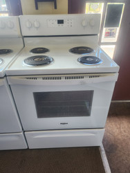 WHIRLPOOL 30 INCH FREESTANDING ELECTRIC RANGE COIL BURNERS 2 LARGE 2 SMALL KEEP WARM OPTION SELF CLEANING OVEN WHITE LOCATED IN OUR PORTLAND OREGON APPLIANCE STORE SKU 23207