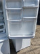 AMANA 25 CUBIC FOOT REFRIGERATOR BOTTOM FREEZER INTERNAL WATER DISPENSER WITH ICE MAKER GLASS SHELVES 2 CRISPER DRAWER 1 LARGE DELI DRAWER SIDE SWING FREEZER DOOR WHITE LOCATED IN OUR PORTLAND OREGON APPLIANCE STORE SKU 23263