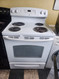 GE 30 INCH FREESTANDING ELECTRIC RANGE COIL BURNERS 2 LARGE 2 SMALL SELF CLEANING OVEN HI LO BROIL SETTING STORAGE DRAWER WHITE LOCATED IN OUR PORTLAND OREGON APPLIANCE STORE SKU 23266