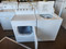 FRIGIDAIRE TOP LOAD WASHER AND DRYER SET WASHER 12 CYCLE SUPER CAPACITY WITH 2 SPEED MOTOR DRYER 4 TEMPERATURE HEAVY WHITE LOCATED IN OUR PORTLAND OREGON APPLIANCE STORE SKU 23272