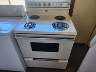 MAGIC CHEF 30 INCH FREESTANDING ELECTRIC RANGE MANUAL CLEAN OVEN COIL BURNERS 3 SMALL 1 LARGE ALMOND LOCATED IN OUR PORTLAND OREGON APPLIANCE STORE SKU 23287