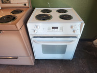 GE 27 INCH DROP IN ELECTRIC RANGE COIL BURNERS 3 SMALL 1 LARGE HI/LO BROIL OPTION SELF CLEANING OVEN WHITE LOCATED IN OUR PORTLAND OREGON APPLIANCE STORE SKU 23309