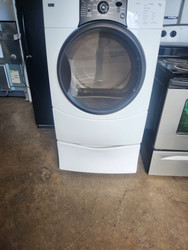 KENMORE ELITE ELECTRIC DRYER WITH PEDESTAL 6 AUTO DRY OPTIONS 3 TIMED 5 TEMPERATURE PLUS AIR DRY WRINKLE GUARD WHITE LOCATED IN OUR PORTLAND OREGON APPLIANCE STORE SKU 23333