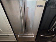 AMANA 25 CUBIC FOOT FRENCH DOOR BOTTOM FREEZER GLASS SHELVES 2 CRISPER DRAWERS L ARGE DELI DRAWER ICE AND WATER PULL OPEN FREEZER DOOR COSMETIC ISSUE ON FREEZER DOOR STAINLESS SKU 23394