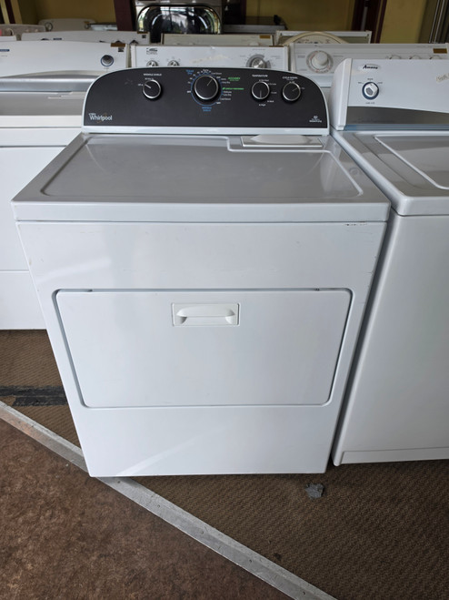 Whirlpool 29 Inch Electric Dryer with 7.0 cu. ft. Capacity, 6 Cycles, 4 Temperature Settings, Accu-Dry Sensor, Wide-Opening Hamper Door, Wrinkle Shield Option and Timed Dry WHITE LOCATED IN OUR PORTLAND OREGON APPLIANCE STORE SKU 23420