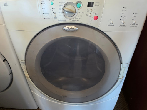 WHIRLPOOL DUET ELECTRIC DRYER 5 AUTO DRY OPTIONS 3 TIMED 4 TEMPERATURE PLUS AIR DRY WRINKLE SHIELD CLEAR DOOR WHITE LOCATED IN OUR PORTLAND OREGON APPLIANCE STORE SKU 23829