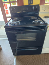 FRIGIDAIRE 30 INCH FREESTANDING ELECTRIC RANGE MANUAL CLEAN COIL BURNERS 2 LARGE 2 SMALL BLACK LOCATED IN OUR PORTLAND OREGON APPLIANCE STORE SKU 23855