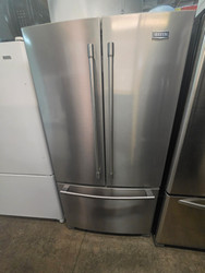 Maytag 36 Inch Counter Depth French Door Refrigerator 20 cu. ft. Capacity with PowerCold Feature, Internal Water Dispenser, Temperature Controlled Drawer, Adjustable Shelves, 2 Humidity Controlled Drawers, Ice Maker, Stainless SKU 23856